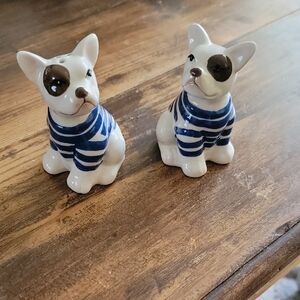 Vintage Ceramic French Blue & White Salt and Pepper Shakers